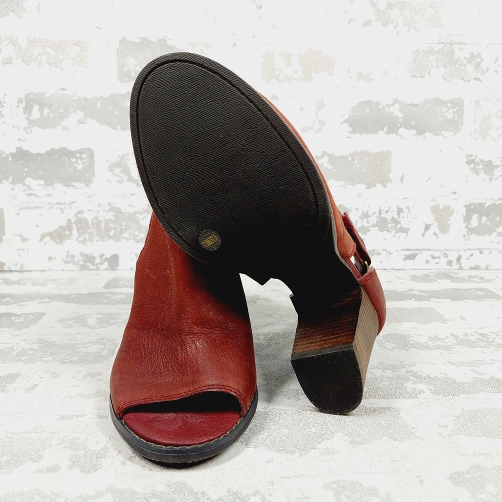 NEW Lucky Brand Laciann Burgundy Peep Toe Block Heel Leather Ankle Boots K976 - Picture 9 of 14